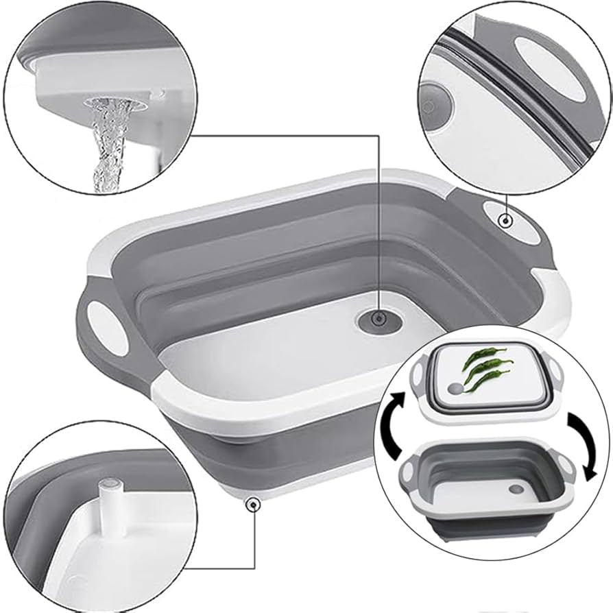 Hopfällbar skärbräda med sil – platsbesparande kökslösning