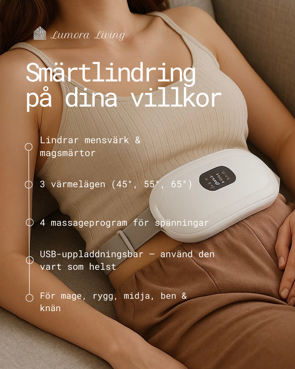 Värme- och massagebälte för mensvärk